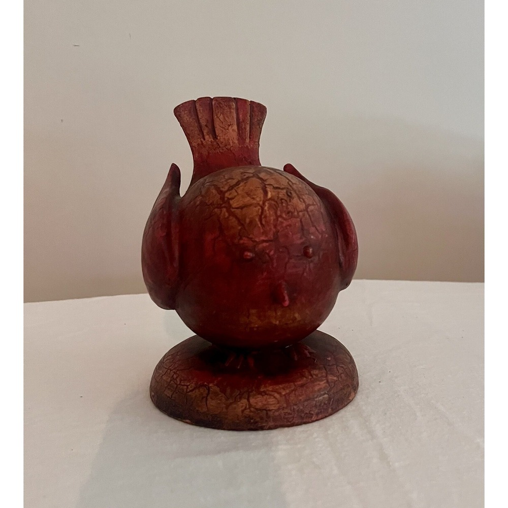 Vintage Large Red Folk Art Bird Figurine Crackled Preowned - 7 Inch Tall